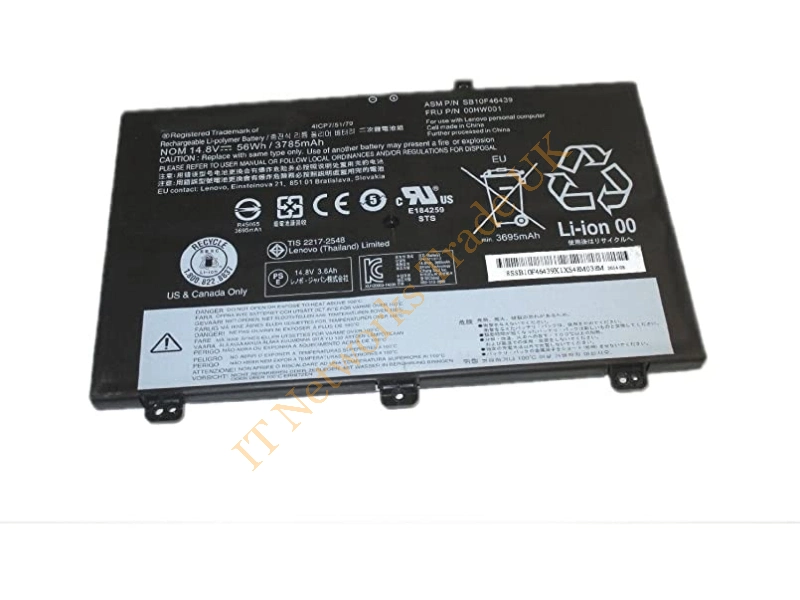 00HW001 Lenovo 4-Cell 14.8V 56Wh 3785mAh Lithium Polymer Battery for ThinkPad S3 Yoga 14 Laptop Battery