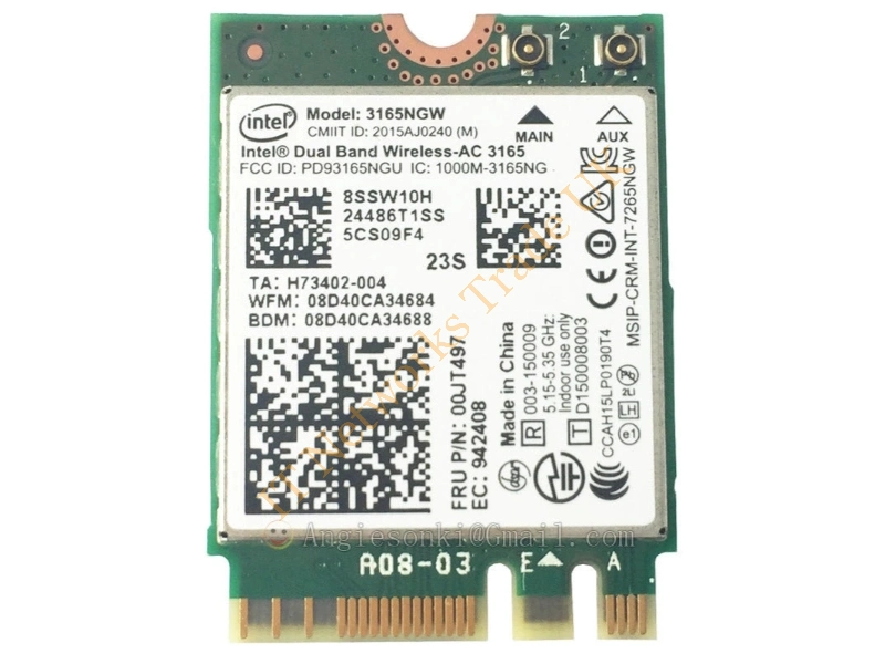 00JT497 Lenovo / Intel 3165NGW AC 3165 Wireless N Mini Wi-Fi Bluetooth BT 4.0 Card Wireless LAN Card