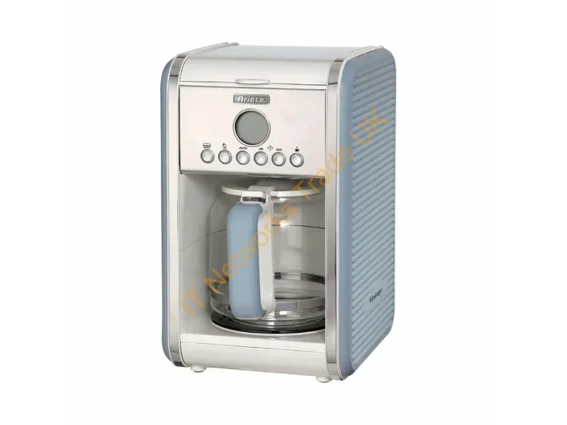 00M134205AR0 - Ariete 1342 American Coffee Machine, Tempered Glass Jug, Up to 12 Cups, 24 Hour Programming Timer, LCD display, Auto Shut Off, 2000 W, Plastic, Blue