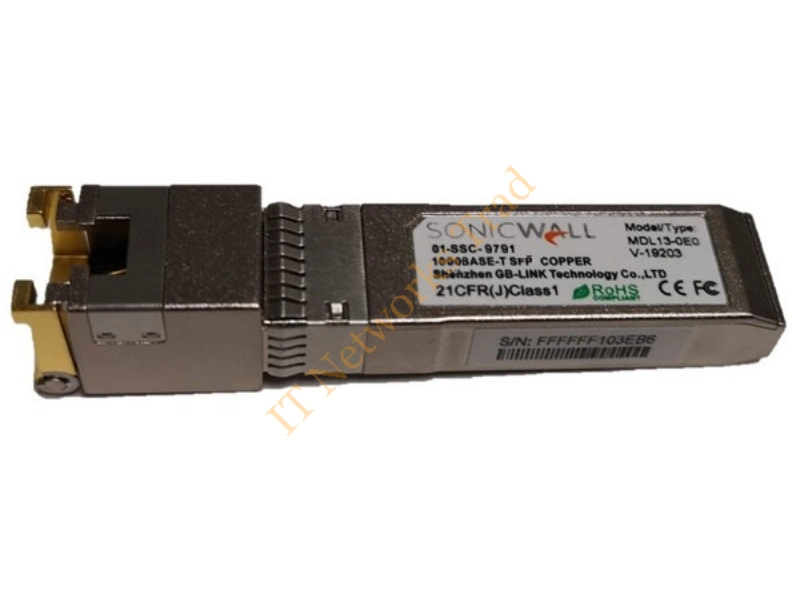 01-SSC-9791 SonicWall 1Gbps 1000Base-T Copper 100m RJ-45 Connector SFP Transceiver Module