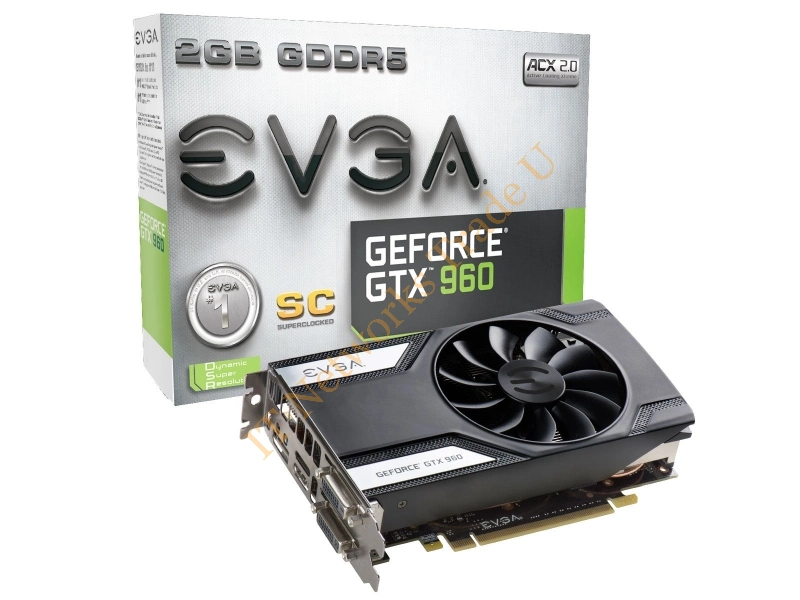 02G-P4-2962-L1 EVGA -GeForce GTX 960 SuperClocked 2GB DDR5 128-Bit PCI Express DVI-I/DVI-D/ HDMI/ DisplayPort Video Graphics Card