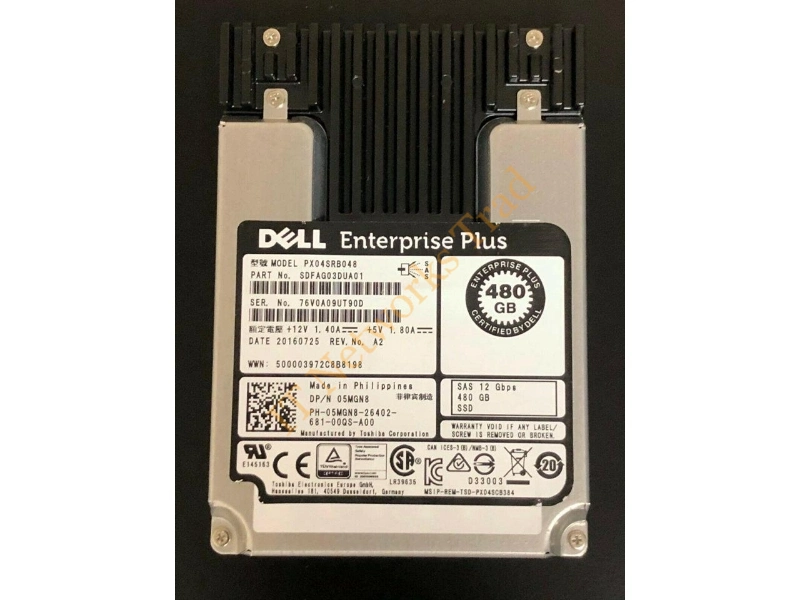 05MGN8 Dell 480GB Enterprise Multi-Level Cell (eMLC) SAS 12Gb/s Read Intensive 2.5-inch Solid State Drive SSD Storage