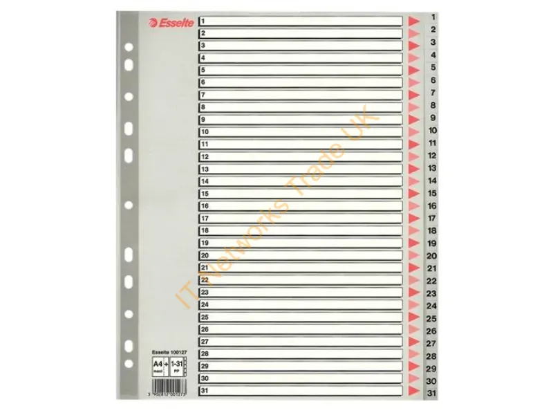 100127 - Esselte 100127 tab index Numeric tab index Polypropylene (PP) Grey