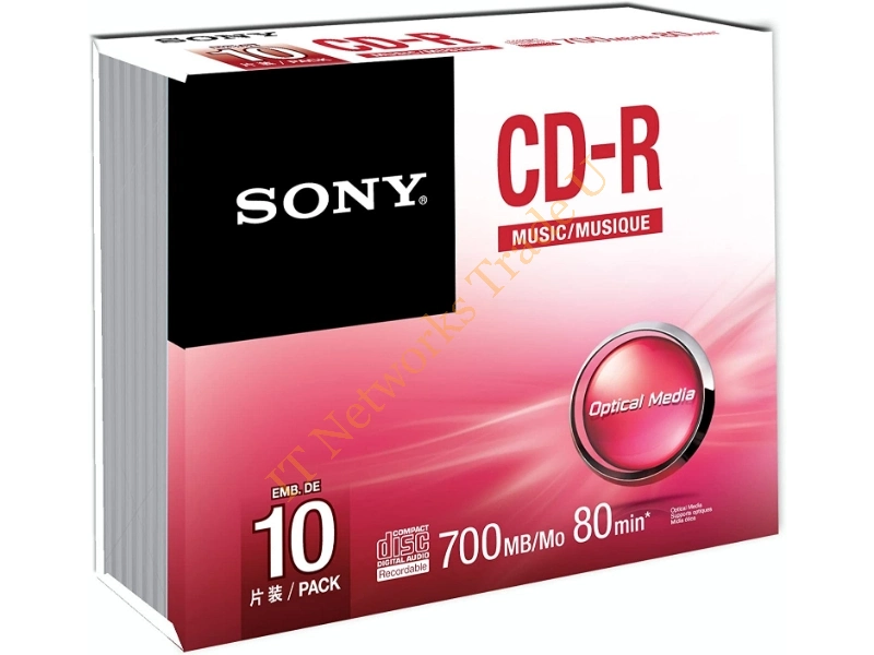 10CRM80R Sony CD-R Media 700MB 120mm Standard 10 Pack Slim Jewel Case