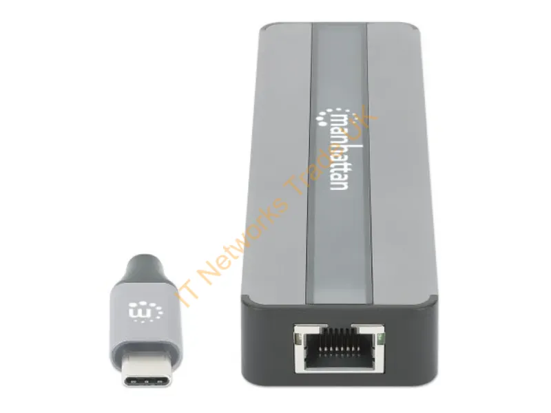 153928 - Manhattan USB-C Dock/Hub with Card Reader, Ports (x5): Ethernet, HDMI, USB-A (x2) and USB-C, With Power Delivery (87W) to USB-C Port (Note add USB-C wall charger and USB-C cable needed), All Ports can be used at the same time, Universal for all devices,