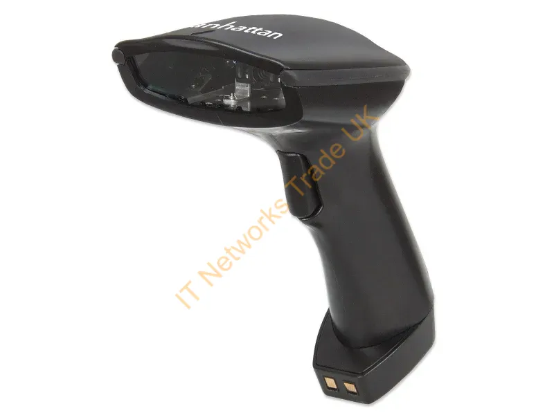 178495 - Manhattan Wireless Linear Handheld CCD Barcode Scanner, Bluetooth, 500mm Scan Depth, up to 80m effective range (line of sight), Max Ambient Light 100,000 lux (sunlight), EU/US/UK/AU interchangeable plug, Black, Three Year Warranty