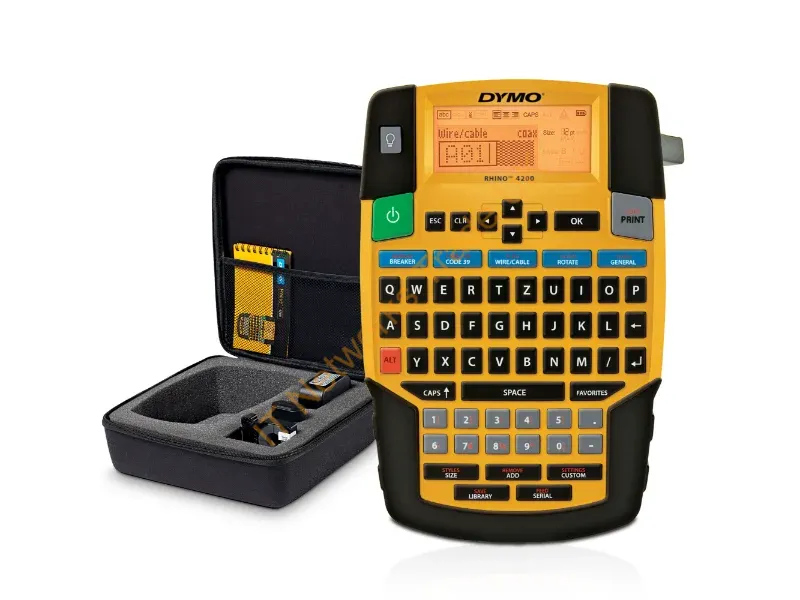 1852998 - DYMO RHINO 4200 Industrial Label Maker Kit Case | QWERTZ Keyboard & Time-Saving Hot Keys | Durable Label Printer for Job Sites and Heavy-Duty Labelling Jobs