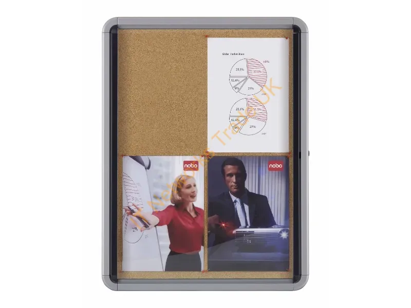 1902561 - Nobo Premium Plus Cork Lockable Notice Board Hinged Door 4xA4