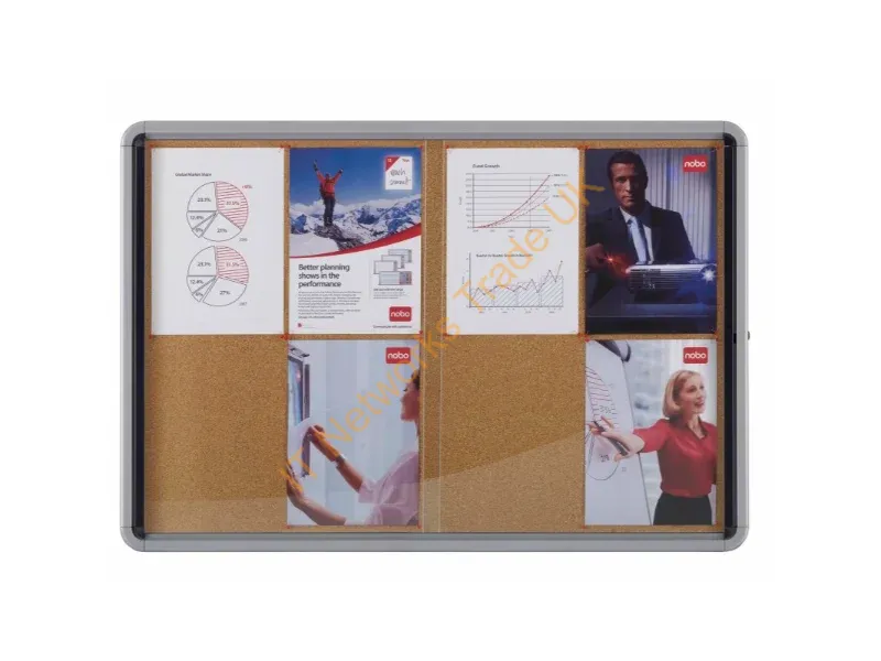 1902574 - Nobo Premium Plus Cork Lockable Notice Board Sliding Door 12xA4