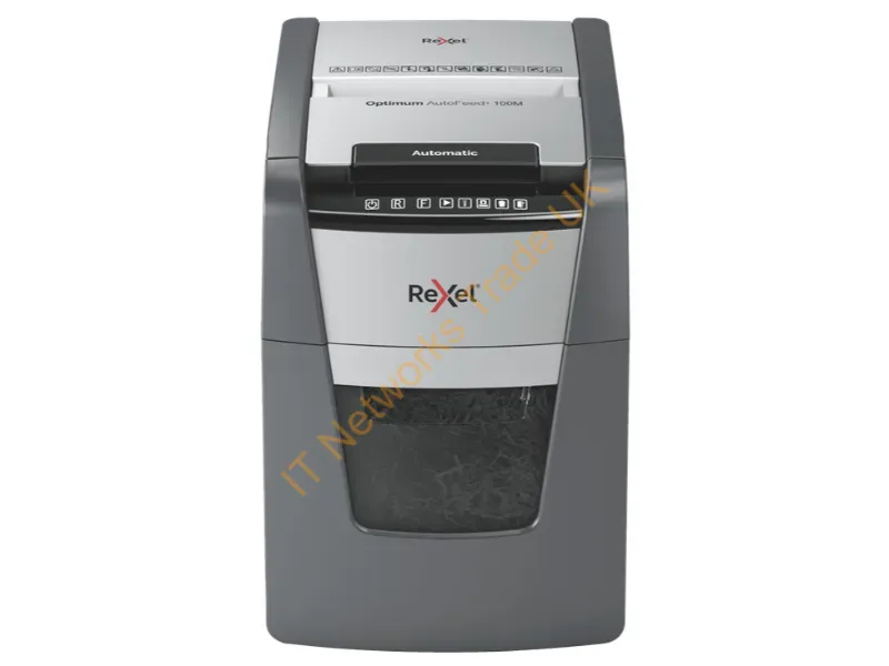 2020100M - Rexel Optimum AutoFeed+ 100M paper shredder Micro-cut shredding 55 dB 22 cm Black, Silver