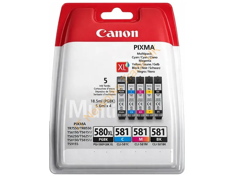 2024C007 - Canon 2024C007/PGI-580XLCLI-581 Ink cartridge multi pack 2x Bk + 1x C,M,Y high-capacity PGI+CLI 18,5ml + 4x5,6ml Pack=5 for Canon Pixma TS 6150/8150