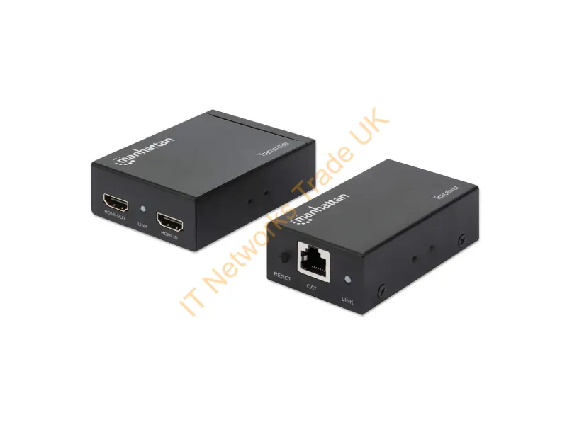 207461 - Manhattan HDMI 1080p over Ethernet Extender Kit, Up to 50m with Single Cat6 Cable, Tx & Rx Modules, IR Support, Three Year Warranty