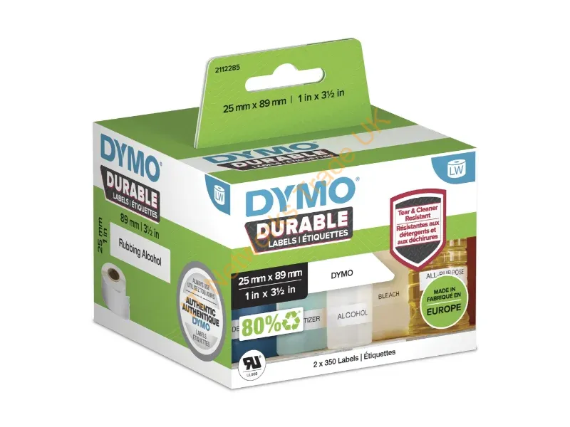 2112285 - DYMO Authentic LabelWriter Durable Labels | 25mm x 89mm | White Poly | 2 Rolls of 350 (700 Self-Adhesive Labels) | High-Performance | For LabelWriter Label Makers