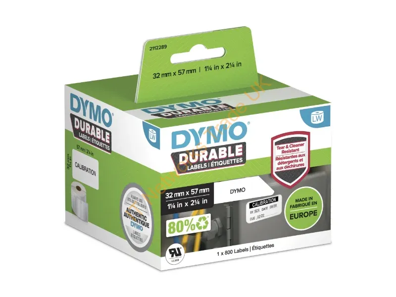 2112289 - DYMO Authentic LabelWriter Durable Labels | 57mm x 32mm | White Poly | 800 Self-Adhesive Labels | High-Performance | For LabelWriter Label Makers