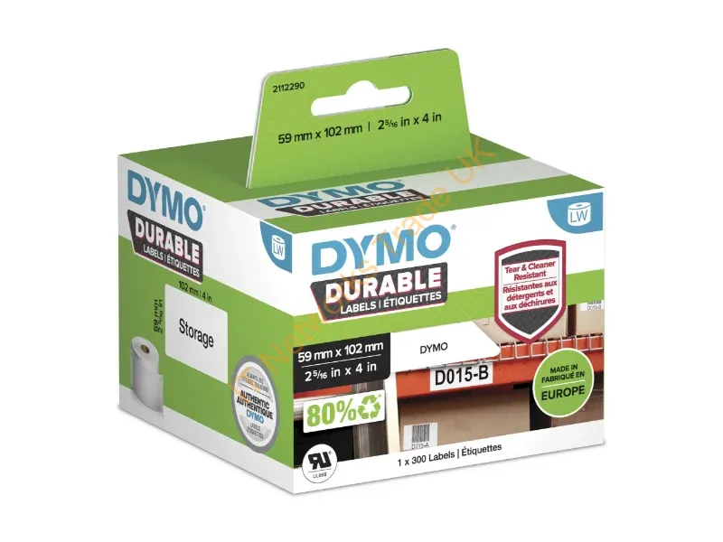 2112290 - DYMO Authentic LabelWriter Durable Labels | 59mm x 102mm | White Poly | 300 Self-Adhesive Labels | High-Performance | For LabelWriter Label Makers