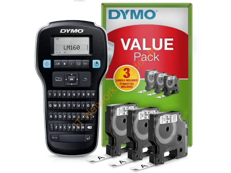 2181011 - DYMO LabelManager 160 Label Maker Starter Kit with 3 rolls of D1 Label Tape | Handheld Label Printer Machine | QWERTY Keyboard | Ideal for Office or Home