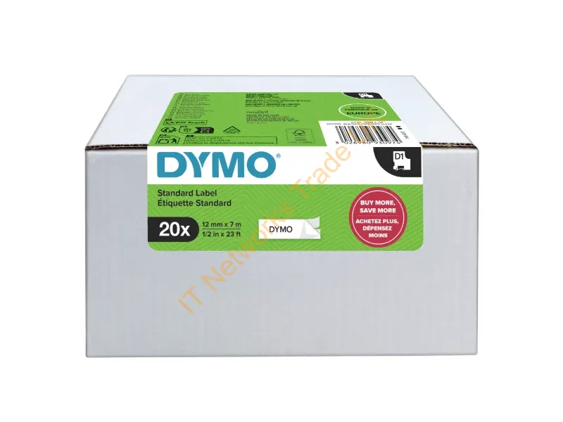 2231632 - DYMO Authentic D1 Labels | Black Print on White | 12mm x 7m | Self-Adhesive Labels for LabelManager Label Printers | 20 Count