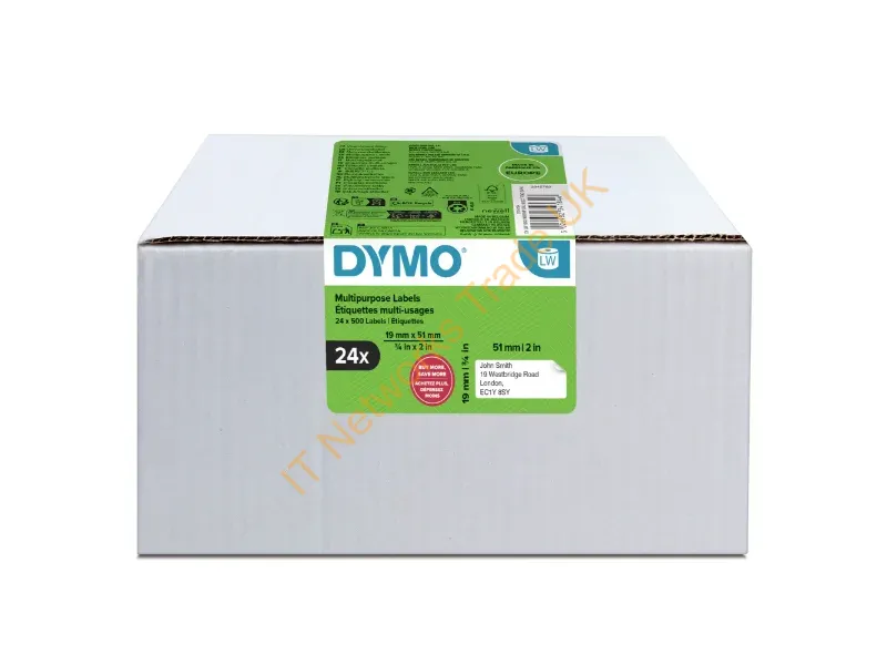 2234184 - DYMO Authentic LabelWriter Small Multi-Purpose Labels | 19 mm x 51 mm | Self-Adhesive | 24 Rolls of 500 Easy-Peel Labels (12,000 Count) | for LabelWriter Label Makers | Made in Europe