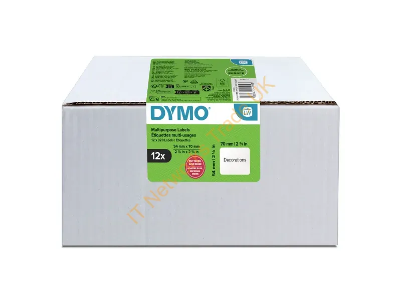 2234185 - DYMO Authentic LabelWriter Multi-Purpose Labels | 54 mm x 70 mm | Self Adhesive | 12 Rolls of 320 Easy-Peel Labels (3,840 Count) | for LabelWriter Label Makers | Made in Europe