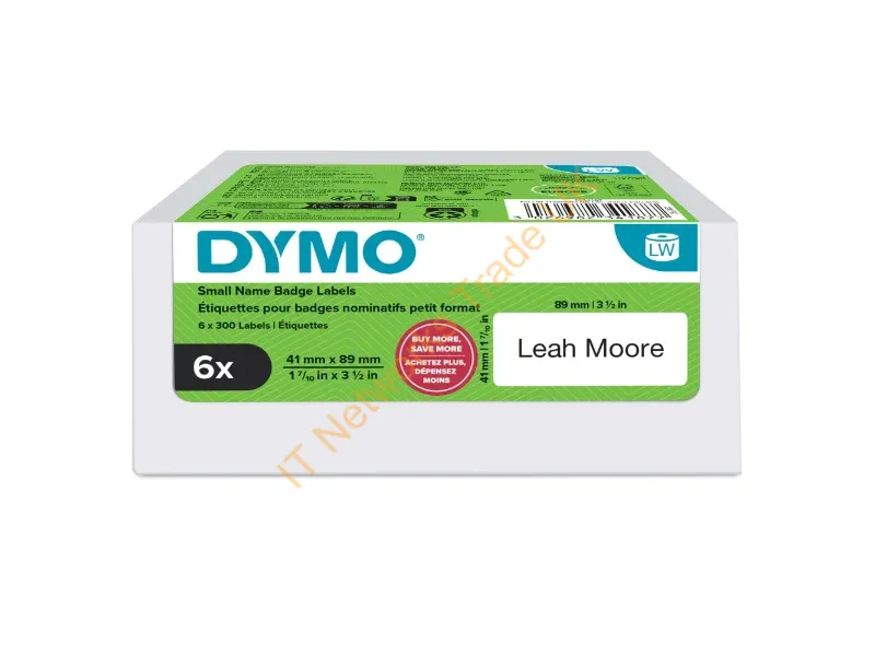 2234187 - DYMO Authentic LabelWriter Small Name Badge Labels | 41 mm x 89 mm | Self-Adhesive | 6 Rolls of 300 Easy-Peel Labels (1,800 Count) | for LabelWriter Label Makers | Made in Europe