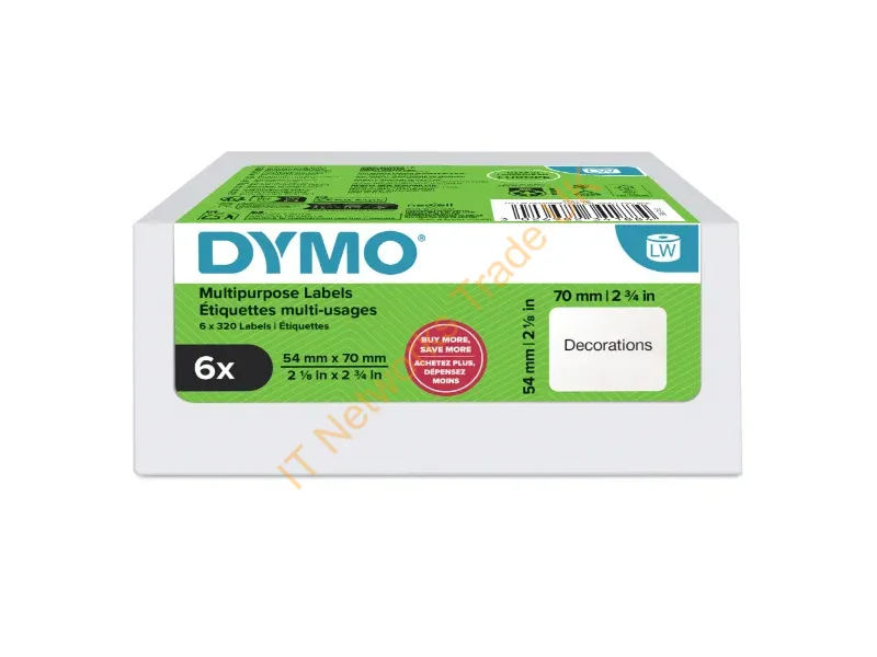 2234188 - DYMO Authentic LabelWriter Multi-Purpose Labels | 54 mm x 70 mm | Self Adhesive | 6 Rolls of 320 Easy-Peel Labels (1,920 Count) | for LabelWriter Label Makers | Made in Europe