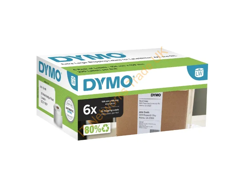 2238107 - DYMO Authentic LabelWriter Extra Large Shipping Labels | 104 mm x 159 mm | Self Adhesive | 6 Rolls of 220 Easy-Peel Labels (1,320 Count) | for LabelWriter 4XL/5XL Label Makers