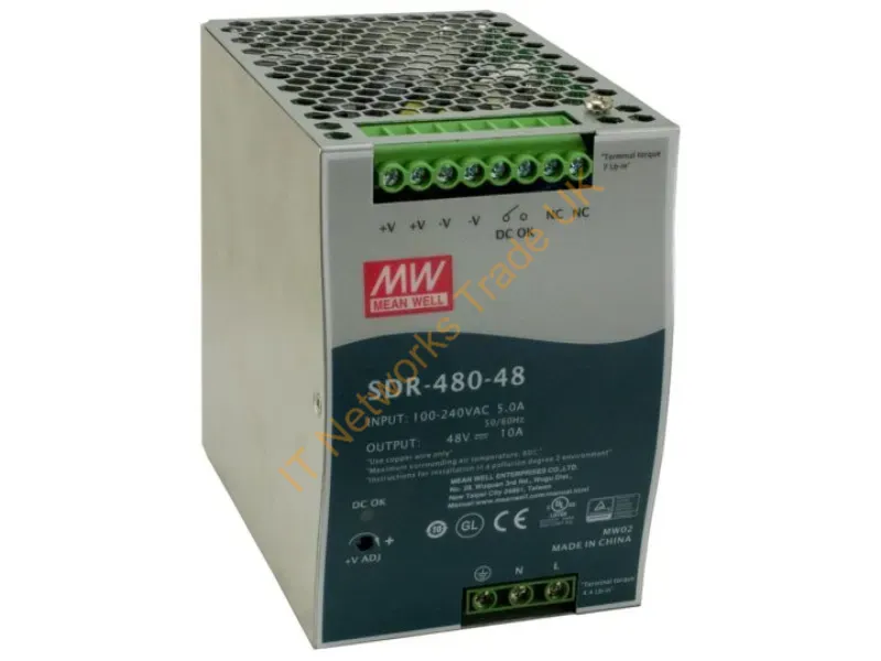 25160 - Transition Networks Meanwell Sdr-480-48_Ps, 48Vdc@10A, Univ.Ac, Din Rail, Modified To 54Vdc