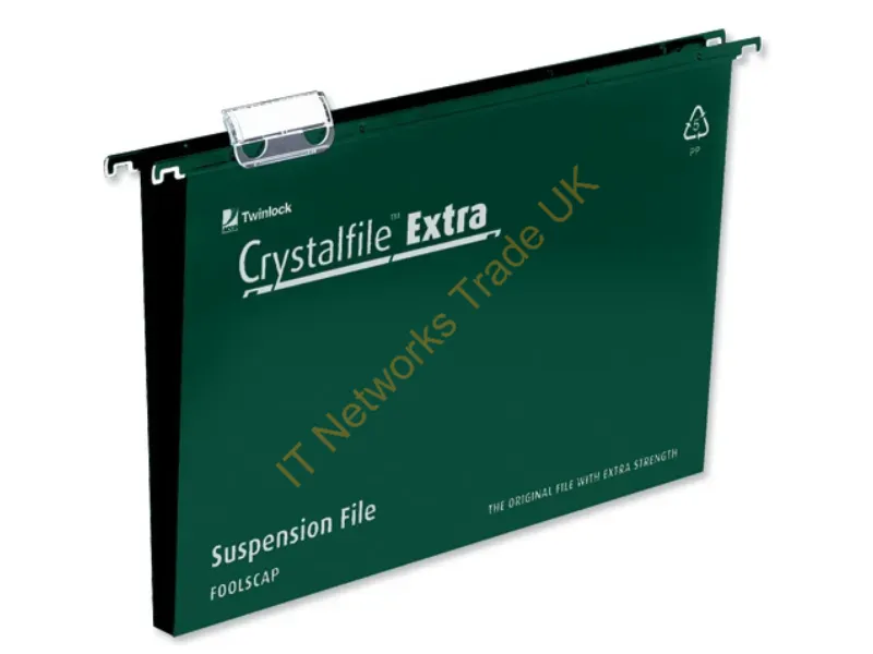 3000112 - Rexel Crystalfile Extra Foolscap Suspension File 50mm Green (25)
