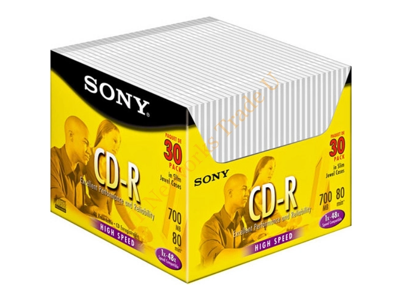30CDQ80R Sony 48x CD-R Media 700MB 120mm Standard 30 Pack Slim Jewel Case