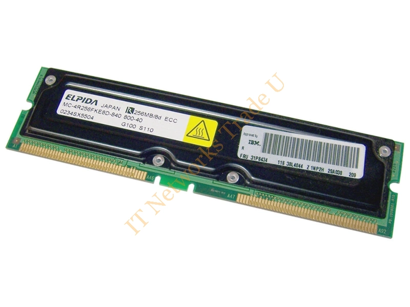 31P8434 IBM 256MB 800MHz PC800 ECC 184-Pin RDIMM Rambus Memory Module