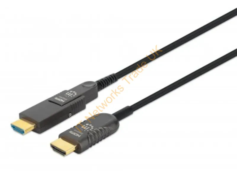 355537 - Manhattan HDMI to Micro HDMI Plenum-Rated Cable, 4K@60Hz (Premium High Speed), 50m, Active, Detachable HDMI Male (Type A), Male to Male, Black, Gold Plated Contacts, Lifetime Warranty