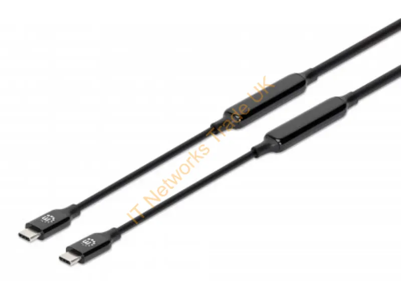 355964 - Manhattan USB-C to USB-C Cable, 3m, Active, Male to Male, Black, 10 Gbps (USB 3.2 Gen2 aka USB 3.1), 3A (fast charging), SuperSpeed+ USB, Lifetime Warranty