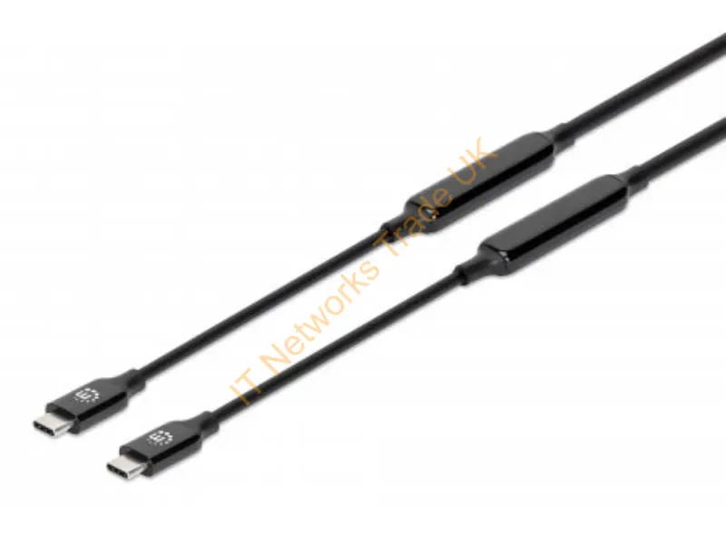 355971 - Manhattan USB-C to USB-C Cable, 5m, Active, Male to Male, Black, 10 Gbps (USB 3.2 Gen2 aka USB 3.1), 3A (fast charging), SuperSpeed+ USB, Lifetime Warranty