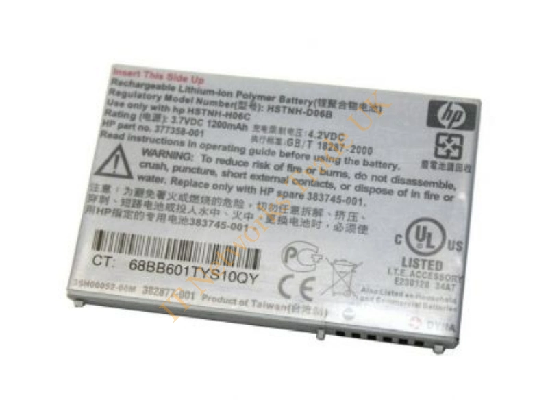 383745-001 HP 1200mAh 4Wh 3.7V Li-Poly Battery for IPAQ Hw6510 / HW6965 / HW6515 Laptop Battery