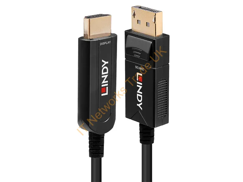 38492 - Lindy 30m Fibre Optic Hybrid DisplayPort 1.2 to HDMI 18G Cable