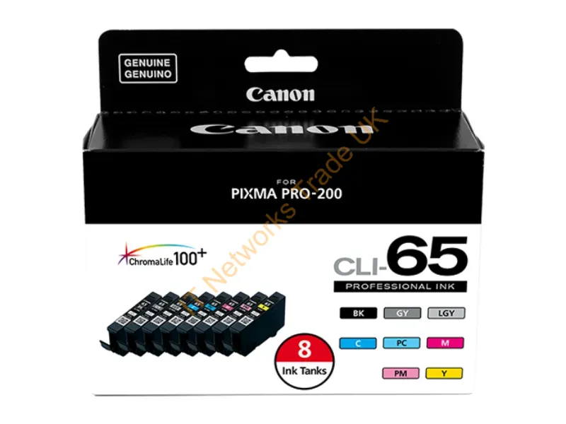 4215C007 - Canon Cli-65 8 Color Pack Ink Cartridge 8 Pc(S) Original Black, Cyan, Gray, Light Grey, Magenta, Photo Cyan, Photo Magenta, Yellow