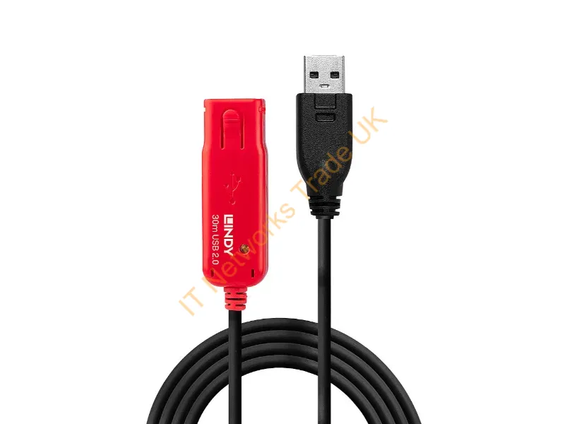 Lindy 42923 30m USB A USB A Male Female Black, Red USB cable