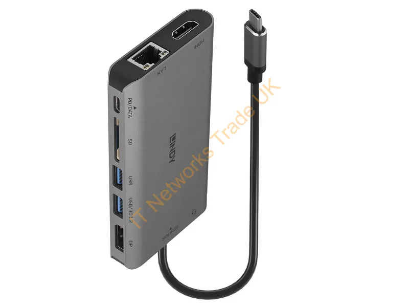 43323 - Lindy DST-Mini XT, USB-C Laptop Mini Docking Station with Single Display (4K) or Dual Display (Full HD) and 100W Pass-Through Charging