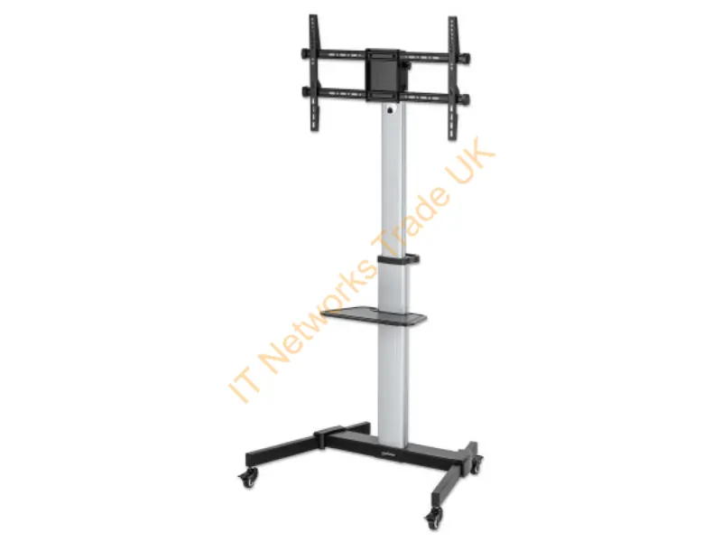 462327 - Manhattan Trolley Mount Stand for TV & Monitors, For screens: 37" to 86", -10 to 5� Tilt, 90� Rotation, VESA compatibility: all between 200x200 to 600x400mm check the dimensions of the four mounting holes on back of screen to ensure it fits, Max 50kg, B