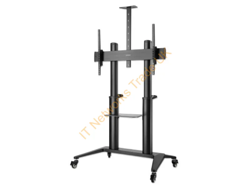 462341 - Manhattan Trolley Mount Stand for TV & Monitors, For screens: 70" to 120", VESA compatibility: all between 200x200 to 1000x600mm check the dimensions of the four mounting holes on back of screen to ensure it fits, Max 140kg, Height adjustable 1250 to 16