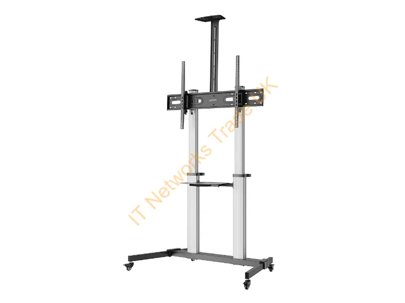 462563 - Manhattan Trolley Mount Stand for TV & Monitors, For screens: 37" to 100",VESA compatibility:all between 200x200 to 1000x600mm -check the dimensions of the four mounting holes on back of screen to ensure it fits,Max 80kg,Height adjustable 1200 to 1600mm,L