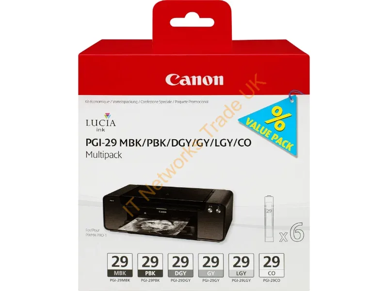 Canon 4868B018 (PGI-29) Ink cartridge multi pack, Pack qty 6 Printer
