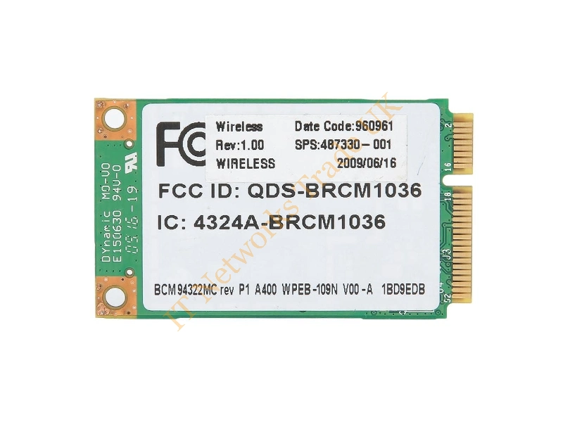 487330-001 HP Broadcom 4322AGN Mini PCI-Express 802.11a/b/g Wireless LAN (WLAN) Network Interface Card Wireless LAN Card