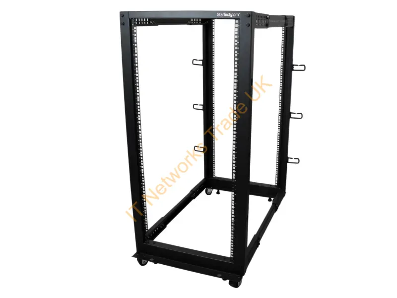 StarTech.com 25U Adjustable Depth Open Frame 4 Post Server Rack w/ Casters / Levelers and Cable Management Hooks Accessory