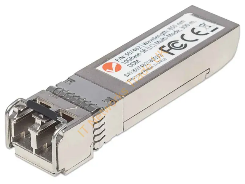 507462 - Intellinet Transceiver Module Optical, 10 Gigabit Fiber SFP+, 10GBase-SR (LC) Multi-Mode Port, 300m, Wavelength 850nm, MSA Compliant, Equivalent to Cisco SFP-10G-SR, Ethernet, Fibre, Three Year Warranty
