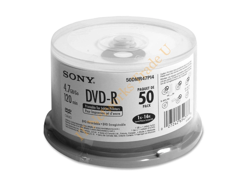 50CDQ80PI3 Sony 48x CD-R Media 700MB 120mm 50 Pack Spindle