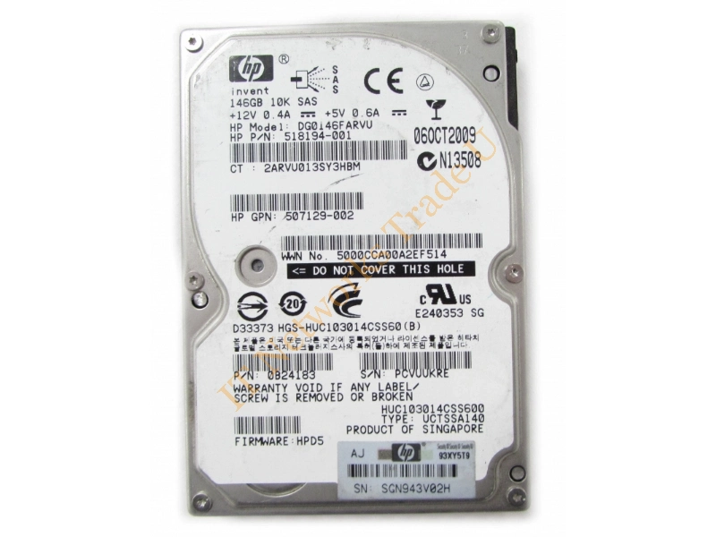 518194-001 - Hewlett Packard Enterprise 146GB 6G SAS 10K rpm 2.5-inch Dual Port Enterprise Hard Disk Drive 146GB SAS internal hard drive