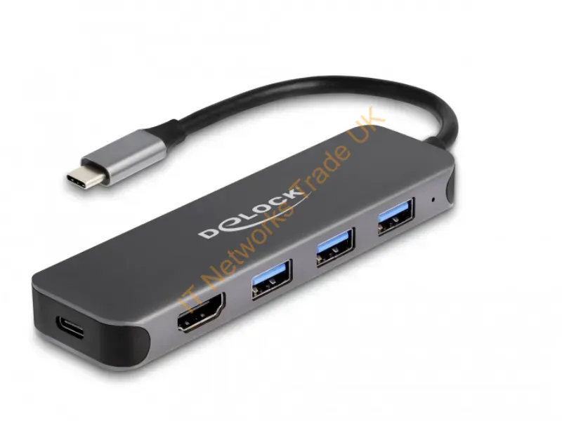 64171 - DeLOCK 3 Port USB Hub and 4K HDMI output with USB Type-C connection and PD 85 Watt