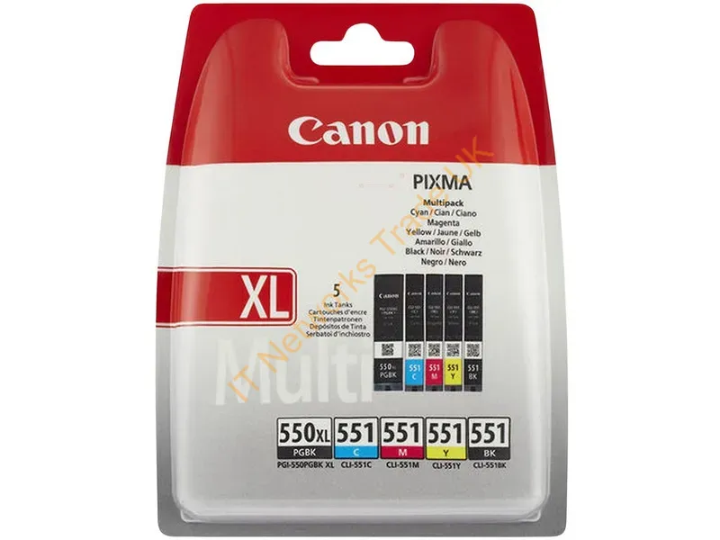 6431B009 - Canon 6431B009/PGI-550XL/CLI-551 Ink cartridge multi pack 2x Bk + 1x C,M,Y 1xPGI XL + 4xCLI Pack=5 for Canon Pixma IP 8700/IX 6850/MG 5450/MG 6350/MX 725