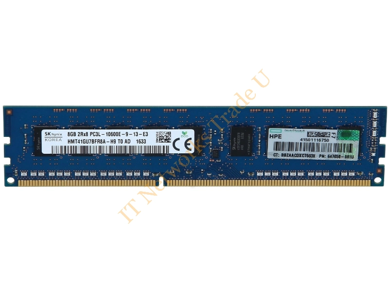 647909-B21 - Hewlett Packard Enterprise 8GB (1x8GB) Dual Rank x8 PC3L-10600E (DDR3-1333) Unbuffered CAS-9 Low Voltage Memory Kit 8GB DDR3 1333MHz ECC memory module